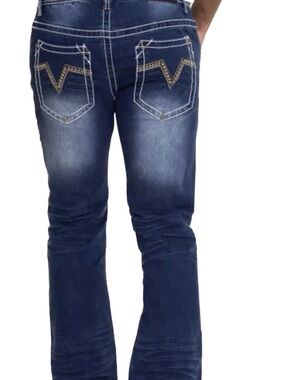 True Luck Dark Wash Bootcut Jeans with Embroidered Back Pockets 32x32